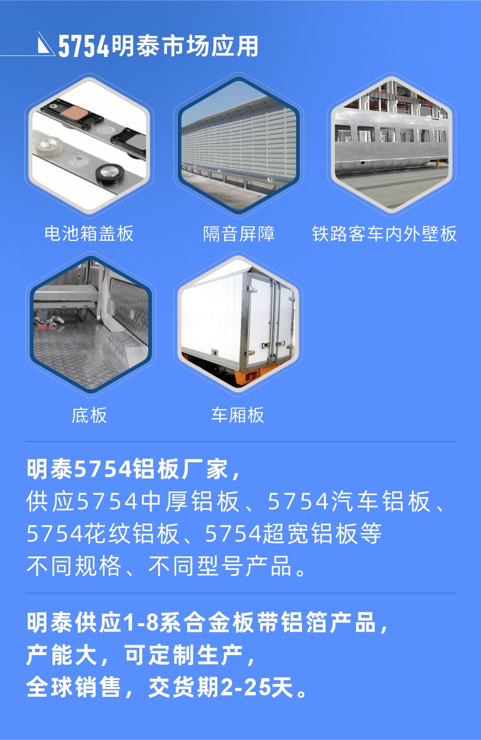 明泰5754鋁板優(yōu)勢

　　1、可焊接性能強，焊接裂縫的傾向低，焊縫和基體金屬的強度高。

　　2、表面的氧化物較少，軋制板材的表面質(zhì)量好，光滑無裂紋，無腐蝕斑點和硝鹽痕跡。

　　3、5754鋁板屬于中高強度的鋁合金，疲勞性能和耐腐蝕性能好。

　　4、可根據(jù)客戶需求定制不同厚度、不同版型的5754鋁板產(chǎn)品。

　　5754鋁板生產(chǎn)以及包裝要求
　　1、表面不允許有裂紋、腐蝕斑點和硝鹽痕跡。

　　2、表面上允許有深度不超過缺陷所在部位壁厚公稱尺寸8%的起皮、氣泡、表面粗超和局部機械損傷，但缺陷深度不能超過0.5mm,缺陷總面積不超過板材總面積的5%。

　　3、允許供貨方沿型材縱向打光至表面光滑。

　　4、其他要求：有需求方和供貨方自己擬定。

